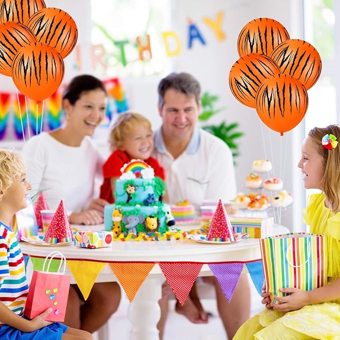 Sumind 40 Pieces Tiger Print Stripes Balloons 12 Inch Jungle Animal Theme Safari Balloons for Zoo Jungle Party Supplies Safari Birthday Decoration