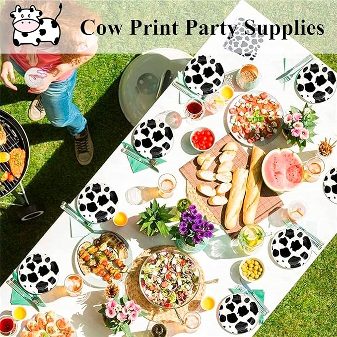LhyBtm Cow Print Party Supplies Set Includes 20 Plates and 20 Napkins, Perfect for Birthday Baby Shower Barnyard Cowboy Cowgirl Farmhouse Cow Theme Parties Decoration Disposable Tableware