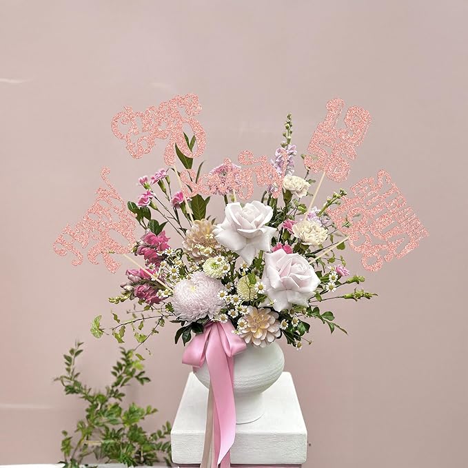 Gyufise 15Pcs Happy 70th Birthday Centerpiece Sticks Seventy Straight Outta 1956 Table Flower Centerpieces Sticks Decorations for Cheers to 70th Birthday Party Supplies Rose Gold