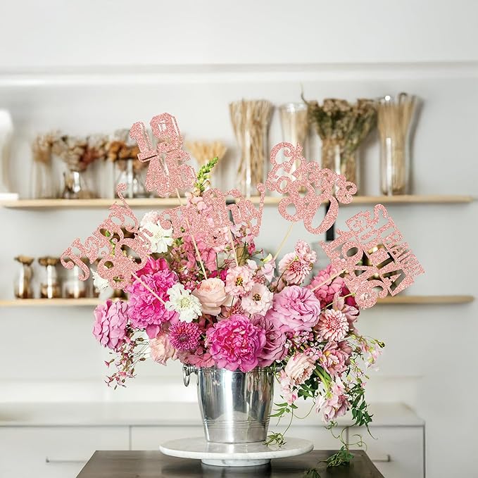 Gyufise 15Pcs Happy 80th Birthday Centerpiece Sticks Eighty Straight Outta 1946 Table Flower Centerpieces Sticks Cheers to 80 Decorations for 80th Birthday Party Supplies Rose Gold