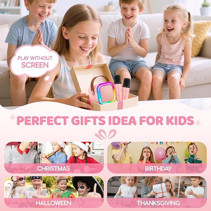 Mini Karaoke Machine for Kids, 2026 TOP Toys Birthday Gifts Ideas for Girls Ages 4, 5, 6, 7, 8, 9, 10, 12+ Years Old, Portable MP3 Player with 2 Wireless Mics for Family Home Party
