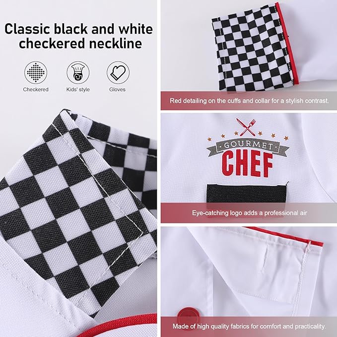 Kids Chef Costume Boys Role Play Costume Pretend Play Chef Costume for Boys and Girls 3-8T