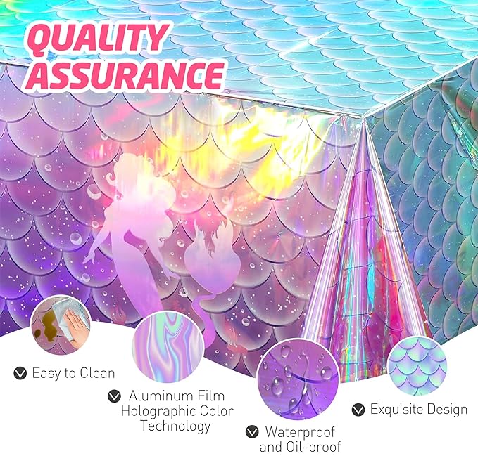 146Pcs Mermaid Plates and Napkins mermaid Party Supplies Includes Plates, Napkin, Fork, Cup, Straw, Tablecloth, Banner for Baby Shower Ocean Birthday Party Decorations, Serves 24 (Mermaid)