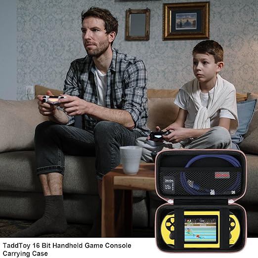 Elonbo Carrying Case for TEBIYOU/ WELLST·G/ TaddToy/ Beijue/ FAMILY POCKET/ CCTU/ X-JOYKIDS/ GREENCREEK/ Beico/ KAVOYI/ GuaiyeyeAP Handheld Game Console, Portable Electronic Gaming Player Bag, Gold