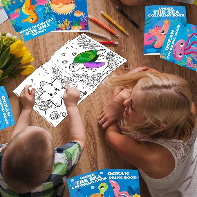 Lyosehy 24PCS Under The Sea Mini Coloring Books Under The Sea Theme Party Favors Ocean Creatures Coloring Books in Bulk for Kids Under The Sea Theme Birthday Party Drawing Book Craft Supplies