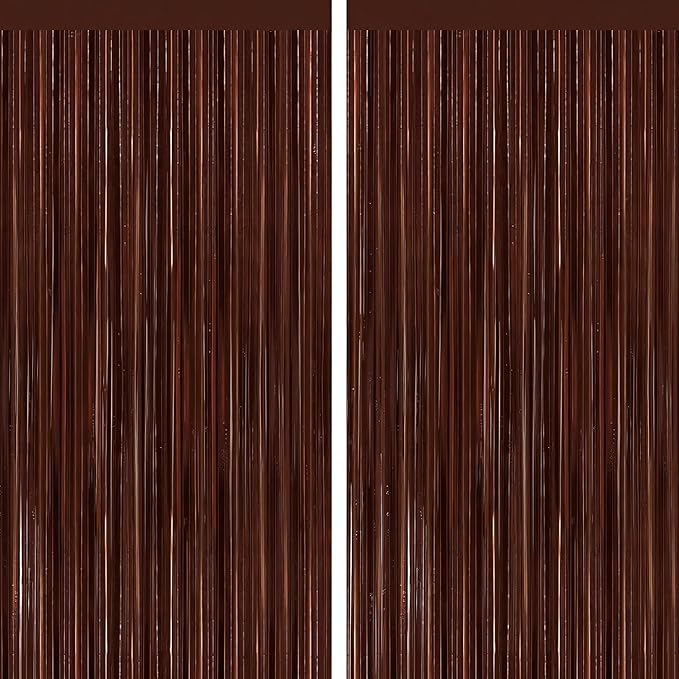 Brown Fringe Curtain Party Streamers 2Pack 3.3 x 8.3 Ft Foil Fringe Backdrop Curtains for Birthday Wedding Bridal Holiday Tinsel Streamers Green Party Decorations Door Streamer