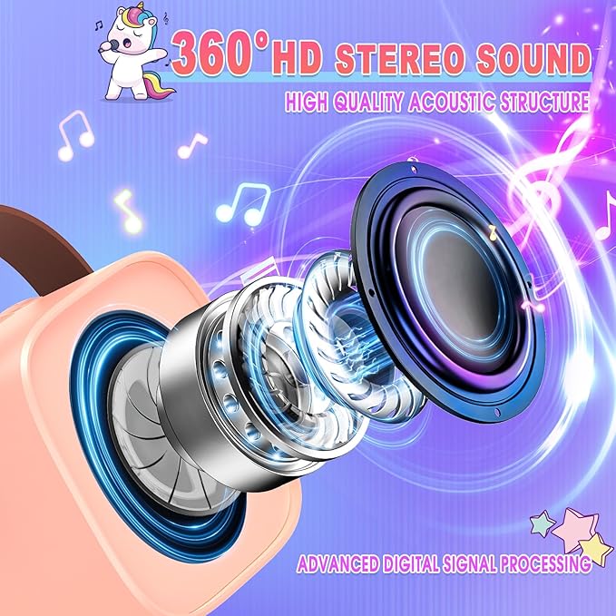 Mini Karaoke Machine for Girls : Unicorn Kids Girls Easter Birthday Gifts Age 3-12+ Basket Stuffers LED Portable Bluetooth Speaker with 2 Wireless Microphone Gift for 4 5 6 7 8 9 Years Old Girl Kid