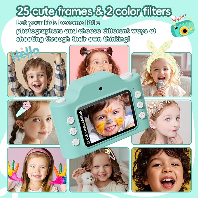 Dinosaur Kids Camera, Non-Game Camera for 3 4 5 6 7 8 9 Yeas Old, 32MP Dual Lens & 1080P HD Video Toddler Children Digital Camera with 32G SD Card, Birthday Festival Gift for Girls Boys 3-12
