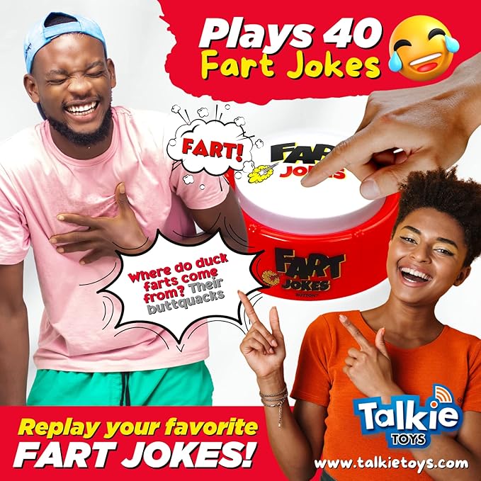 Fart Jokes Button - 40 Funny Jokes and Sounds - Hilarious Talking Toy for Office Humor, Games and More
