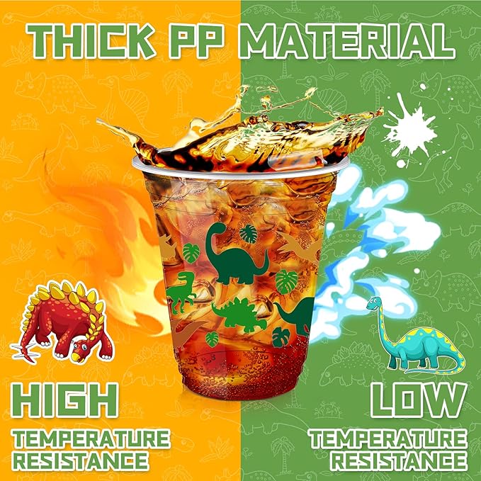 50 Pcs 12 oz Dinosaur Birthday Decorations Dinosaur Cups Plastic Dino Tumbler for Kids Birthday Party Supplies Decorations, Green