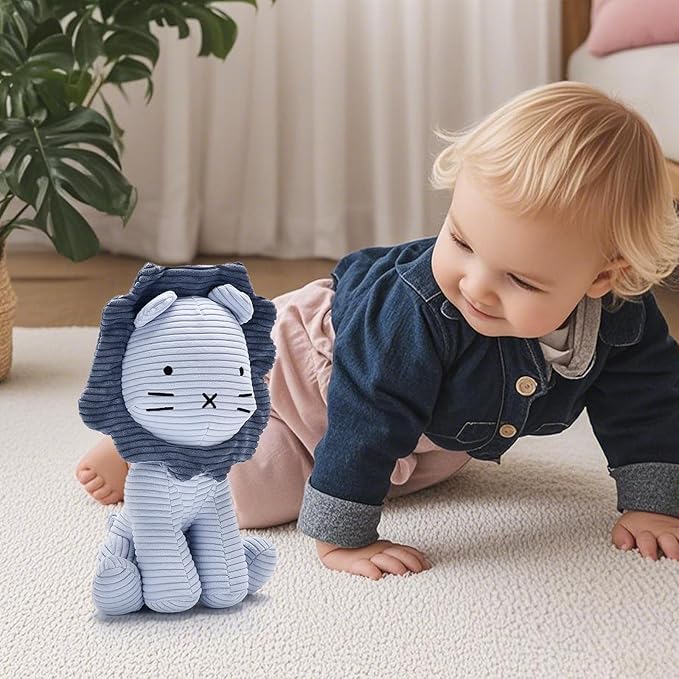 Lion Plush Corduroy (Blue) 11" Stuffed Animal for Baby, Toddler, Kids, Adults - Lion Corduroy Toy-Adorable Toy Made from Kid-Friendly, Quality Material