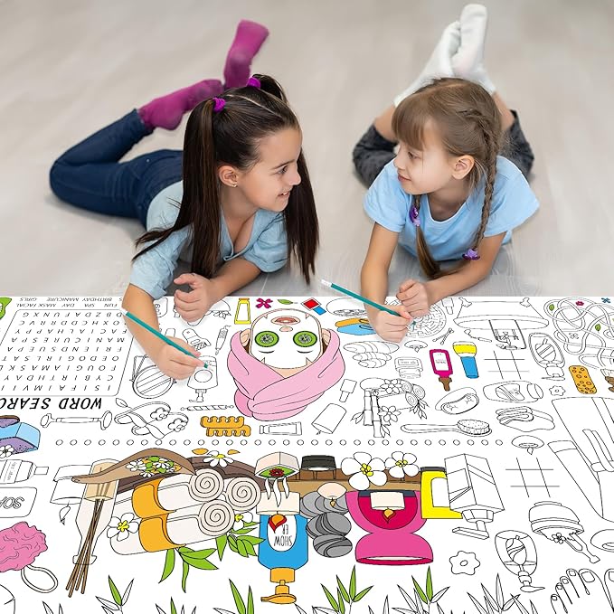 Spa Giant Coloring Poster for Kids Large Coloring Tablecloth Big Paper Sheets Page Spa Theme Table Cloth DIY Activity Game Art Crafts Mat Wall Home Party Decoration Supplies
