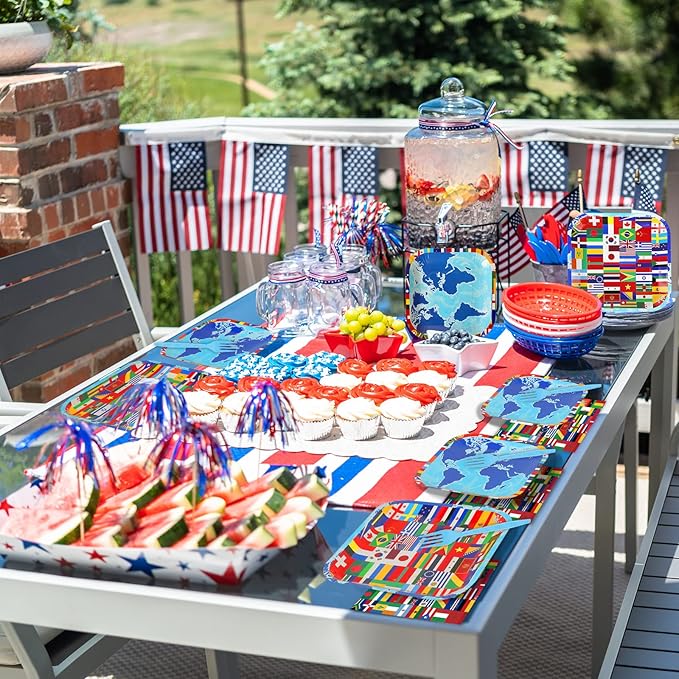 gisgfim 96 Pcs International World Flags Plates and Napkins Party Supplies Travel Trip Around the Globe Tableware Set Retirement Party Decorations Favors for Birthday Baby Shower Serves 24