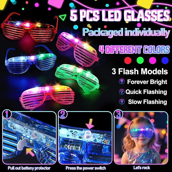 73PCS Glow in the Dark Party Supplies for Kids Adults, Light Up Party Favors with Glow Glasses, Spinner Bracelets, Slingshot, Bulk Glow Party Favors for Kids Halloween, Neon Party Supplies Accessories