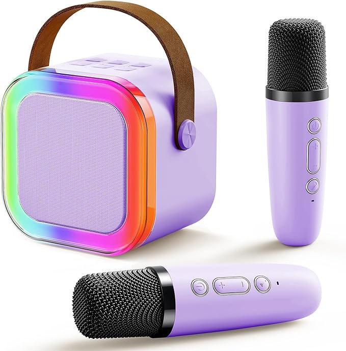 Mini Karaoke Machine for Kids: Portable Singing Machine with 2 Wireless Microphones - Christmas Birthday Gifts for 4 5 6 7 8 Year Old Girls
