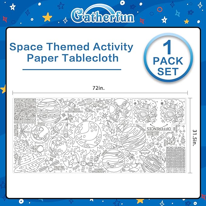 Gatherfun Giant Coloring Poster for Classroom Wall - Versatile 31.5 x 72 Inches Outer Space Activity Poster/Table Cover,School Parties, Outer Space Birthday Party and Special Events Decoration
