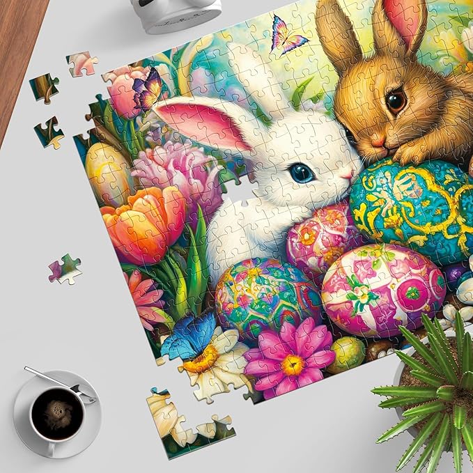 Puzzles for Adults 1000 Pieces, Jigsaw Puzzle for Adults, Fun Challenging Puzzle, Bunny Duo Eggstravaganza Puzzles Game, Interlock Perfectly No Dust, Gifts for Easter Mother’s Day