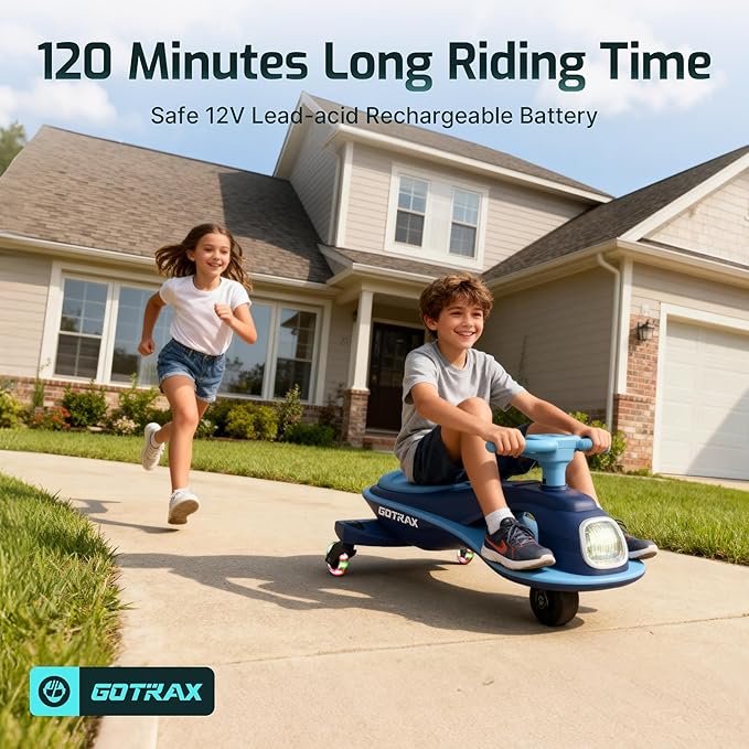 Gotrax WG1 Electric Wiggle Car for Kids, 12V Big Battery up to 120Min Playtime, Music Speaker &Rear Flash Wheels, Battery Display & Easy Assembly w/Pedal Throttle, Crazy Cart Gift for Ages 3+, 132Lbs