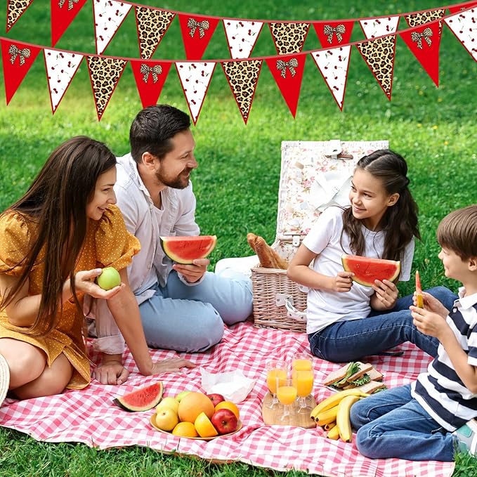 49.2 FT Leopard Party Decorations Leopard Triangle Banner Cheetah Cherry Print Theme Pennant Banner Flags Decor for Birthday Baby Shower Family Farm Glamping Camp Party Supplies 60pcs