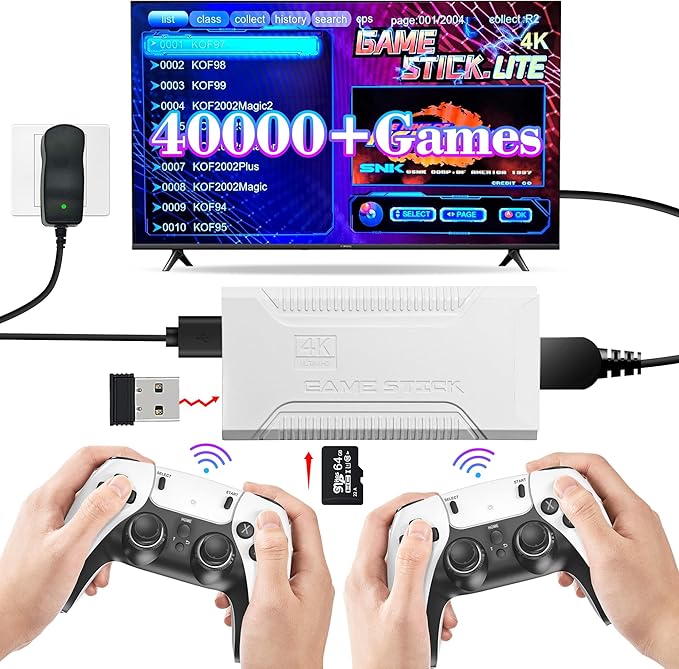 Retro Game Stick with 40,000+ Classic Games, 23 Emulators, Plug & Play 4K HDMI Output,Dual 2.4G Wireless Controllers,64GB TF Card, Multiplayer Arcade Console for TV, Family & Kids Gift, 2026 Editions