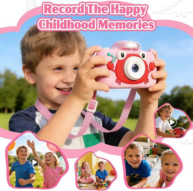 Kids Camera Toys for 3-9 Year Old Girls Boys. 2.4-inch Screen Children's Digital Camera with Fill Light,Christmas/Birthday Gift for Children.Comes with a 64G TF Card, Silicone Protective case/Lanyard