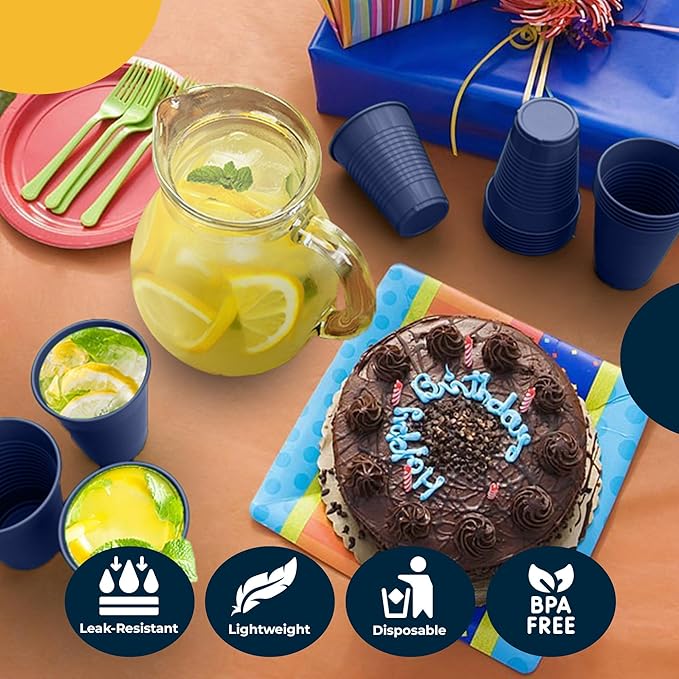 Party Solids 12 Oz Navy Plastic Cups For Party Supplies 50 Pack | Navy Disposable Cups Plastic | Disposable Drinkware For Parties, Events & Everyday