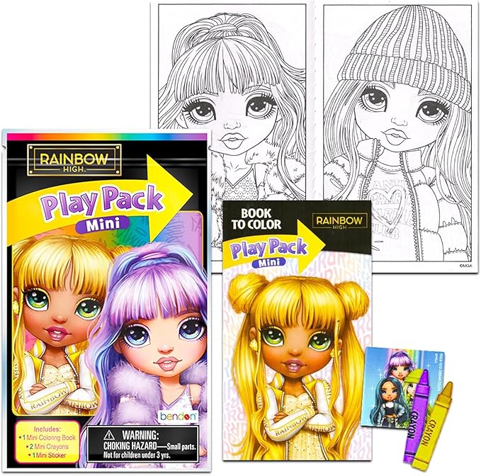 Rainbow Mini Party Favors Set - 24 Mini Packs with Coloring Pages, Stickers & More (Rainbow High Birthday Party Supplies)