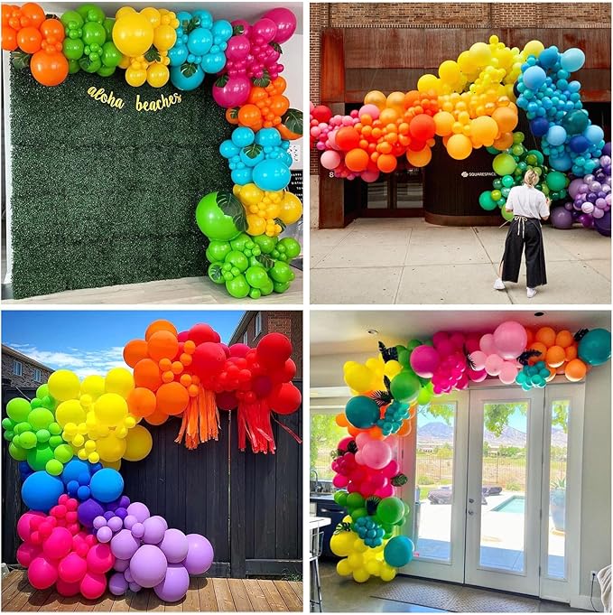 Tropical Balloons 60PCS Summer Hawaiian Balloon Colorful Neon Hot Pink Green Teal Orange Multicolor Latex Helium Ballon for Birthday Baby Shower Aloha Luau Pool Tropical Party Decorations