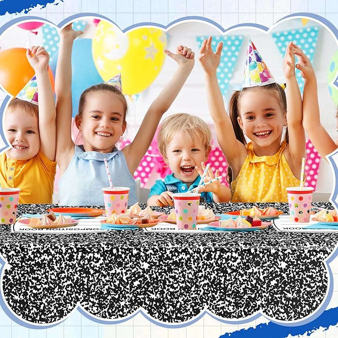 Frienda 4 Pcs Back to School Party Tablecloths 54 x 108 Inch Large Disposable Rectangular Notebook Eraser Tablecloth First Day of School Tablecloth for Kindergarten Party Supplies Table Decoration