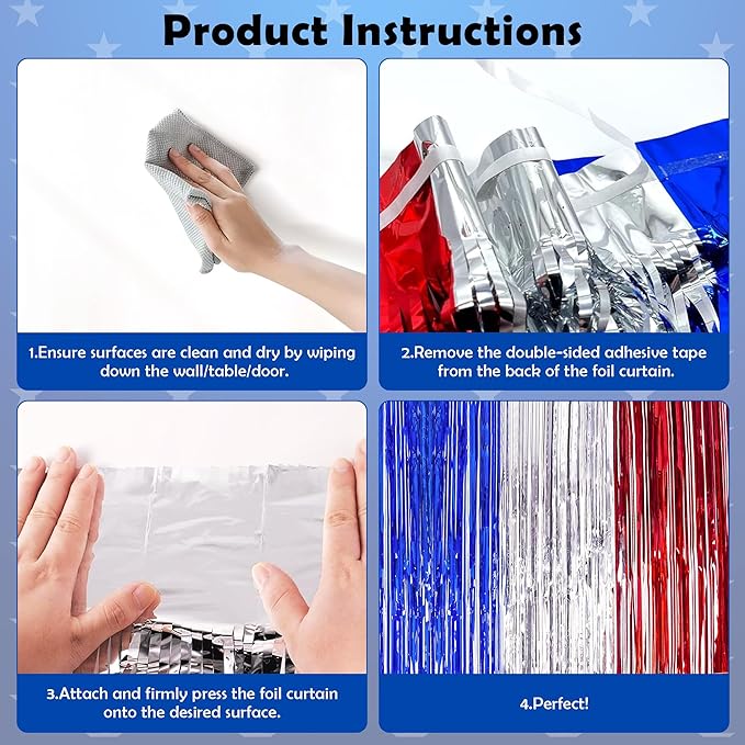 OHOME 4th of July Decorations - American Flag Backdrop Streamers | Patriotic Memorial Day Decor for Indoor Outdoor Outside - 250 America Anniversary USA Fourth of July Accessories Party Favors,2 Pack