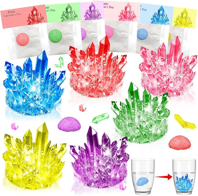 Valentines Gifts for Kids-24 Pack Crystal Growing Kits with Valentine Cards, Fun Classroom Exchange Science Gifts and Party Favors for Boys Girls Teens