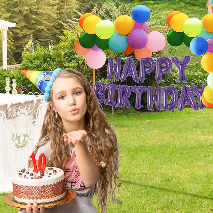 Dark Purple Happy Birthday Balloons Banner 16 Inch Mylar Foil Letters, Inflatable Party Decor and Birthday Decorations for Women, Men, Boys & Girls Kids and Adults, Reusable, Party Supplies