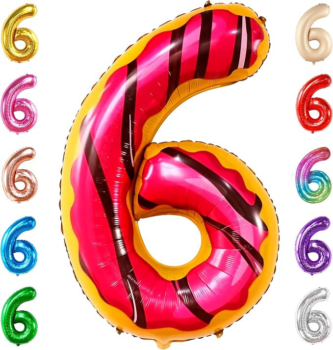 KatchOn, Giant Number 6 Donut Balloon - 40 Inch | Donut 6 Balloon for donut Birthday Decorations, 6 Number Balloons | Number Balloons for Wedding Anniversary