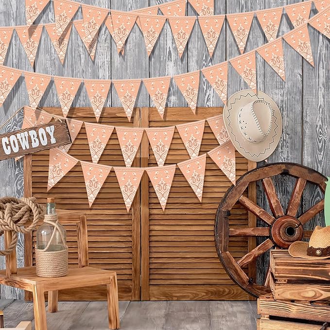 Ctosree 5 Pcs 49 Ft Western Party Decorations Bandana Pennant Banner Wild West Pennant Flags Rodeo Triangle Banner for Western Cowboy Cowgirl Birthday Baby Shower Party Supplies Decor