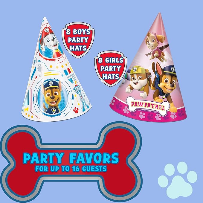 Unique Paw Patrol and Paw Patrol Girl Party Hats 16 Party Hats with Celebrate With Me Sticker | Kids Birthday Party Supplies