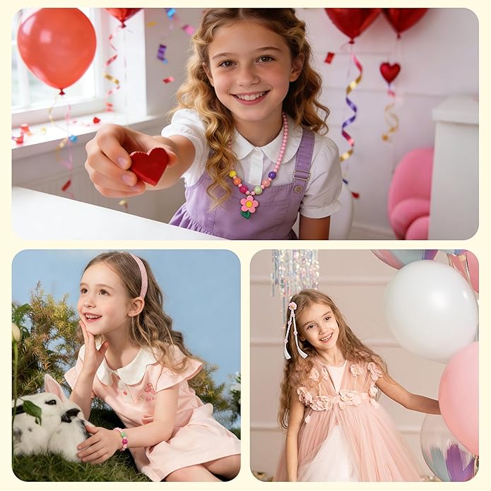 TSJ Girls Princess Dress Up Jewelry Set - Includes Hair Clip, Necklace, and Bracelet - Perfect for Toddler & Kids Parties, Pretend Play, and Gifts