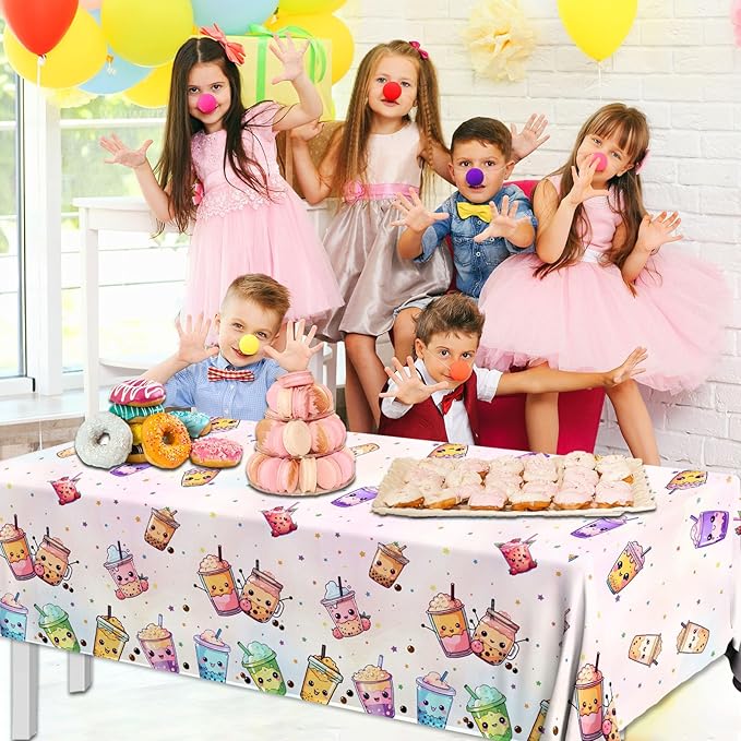 Boba Tea Party Decorations,3pcs Bubble Tea Birthday Tablecloths Waterproof Plastic Boba Table Covers for Boba Party Decorations