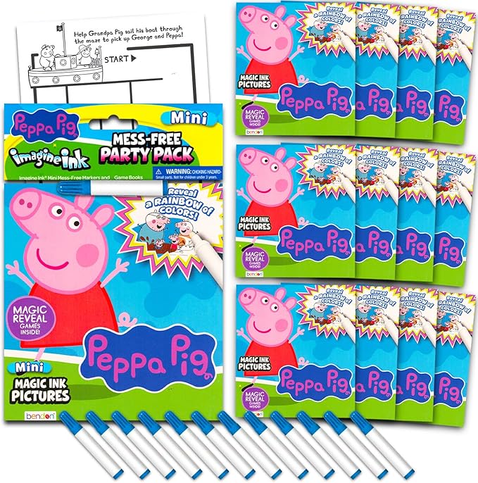 Bendon Peppa Pig Imagine Ink Coloring Book Set for Girls Boys - 12 Pack No Mess Coloring Books, More (Peppa Pig Party Supplies)