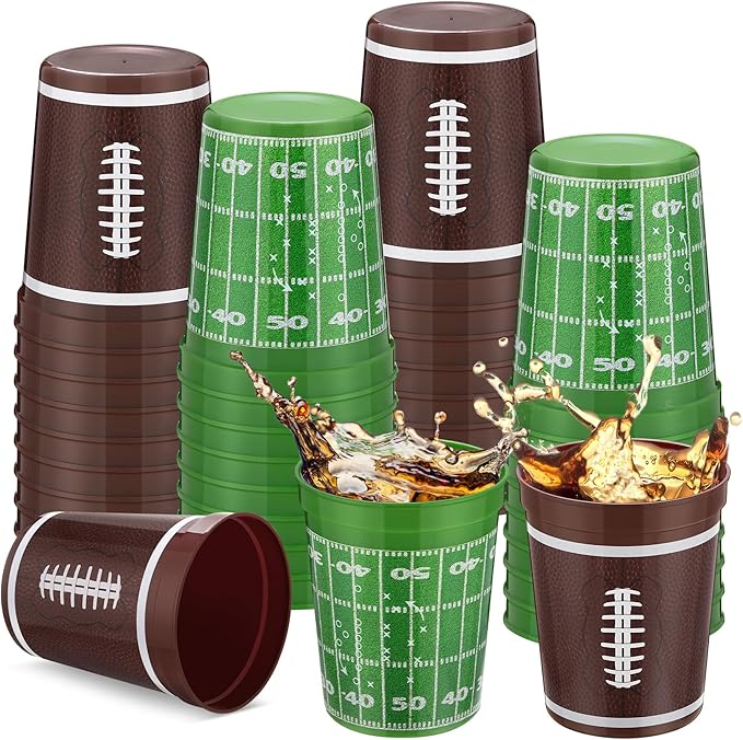 Kochorie 24 Pcs Reusable Football Plastic Cups 16 oz Thick Cocktail Drink Cup Bulk Football Stadium Cups for Tailgate Football Theme Party Favor Birthday Event Game Day Supplies Super Bowl Decoration
