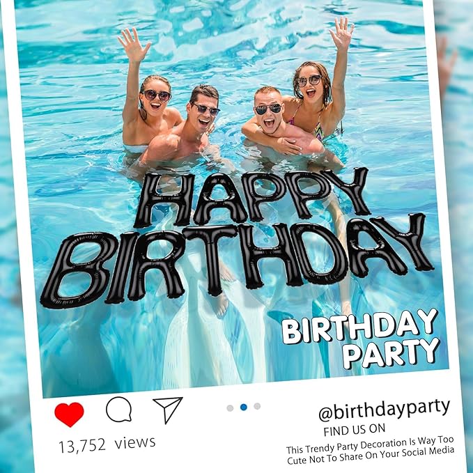 Shappy 20'' Happy Birthday Pool Large Floating Letter Balloons with Adhesive Dots Inflatable Pool Decorations for Summer Birthday Party