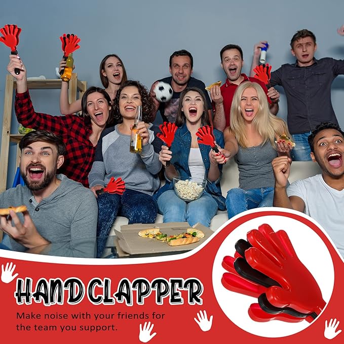 BBTO 30 Pcs Hand Clappers Noisemakers 7.5 Inch Plastic Party Clappers for Fiesta Birthday Party Supplies Carnival Prize Football Sport Accessories Favor(Black, Red)