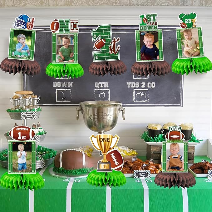 First Year Down Birthday Party Decorations Football Honeycomb Centerpieces, First Down Birthday Photo Table Centerpieces, 1st Year Down Decorations for Football Party Supplies