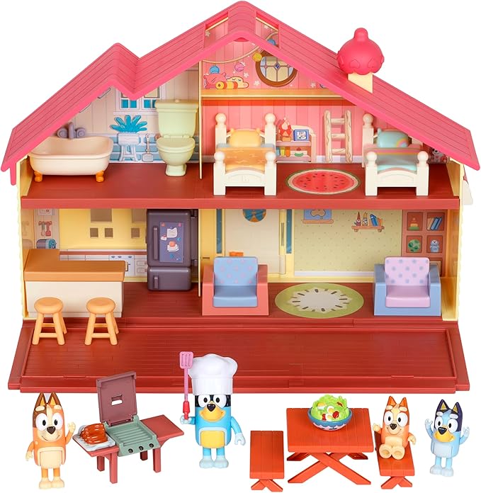 Bluey Toy House Mega Bundle Family Home & BBQ Playhouse Toys, Bingo, Bandit, Chilli, Kids Doll House Playset for Toddlers 3-5, Amazon Exclusive