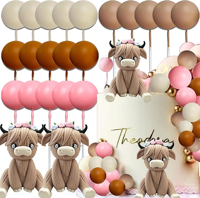 JeVenis Two Highland Cow Cake Decorations Cake Topper Highland Cow Party Favors For Highland Cow Birthday Party Supplies