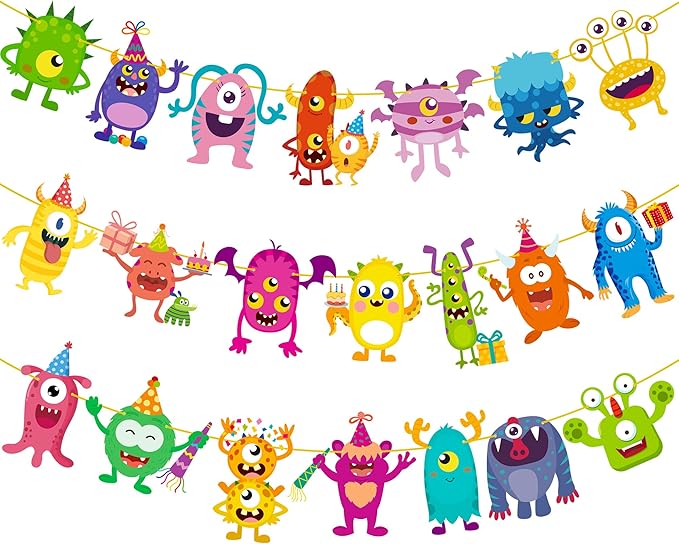 Little Monster Banner & Garland - Monster Theme Party Supplies for Birthday & Baby Shower