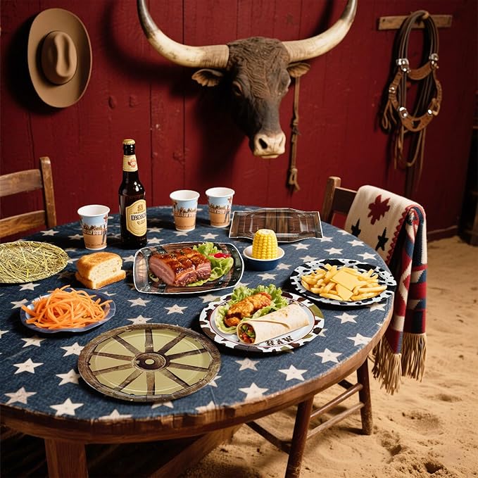 60 Pcs Western Cowboy Party Plates, 9'' Wild West Theme Print Plates for Cowboy Baby Shower Decorations Western Party Decorations
