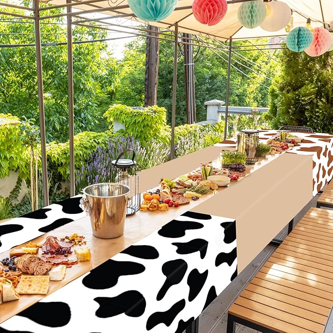 4pcs Cowboy Party Decorations Western Cowboy Tablecolth Cow Print Wild West Party Supplies Brown Rodeo Cowgirl Plastic Table Cover Disposable for Birthday Bachelorette Boys Kids Baby Shower Favor