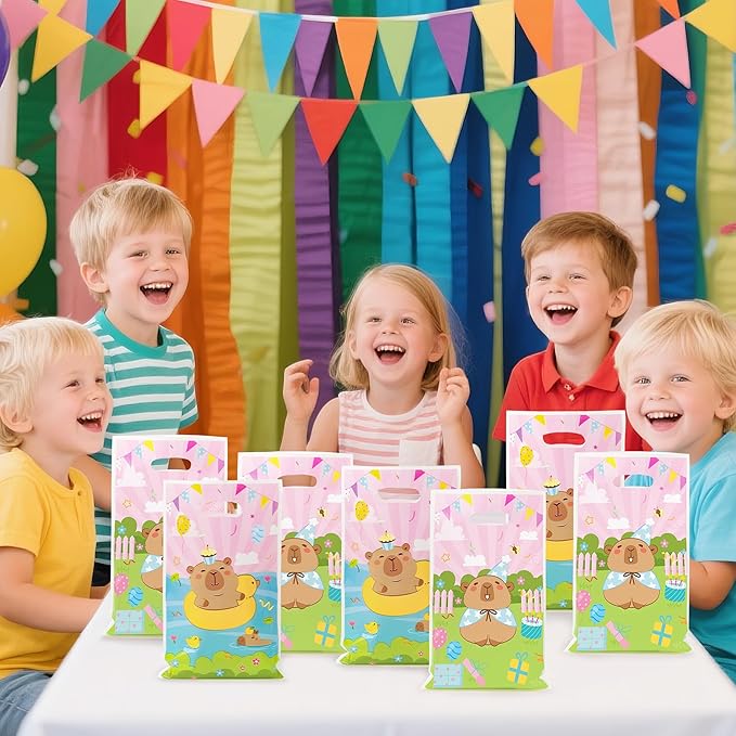 Capybara Party Favor Bags - 50Pcs Pink Capybara Patterns Goody Candy Treat Bags, Cute Animals Themed Party Decorations for Kids Boys Girls Birthday Baby Shower Animals Events Supplies