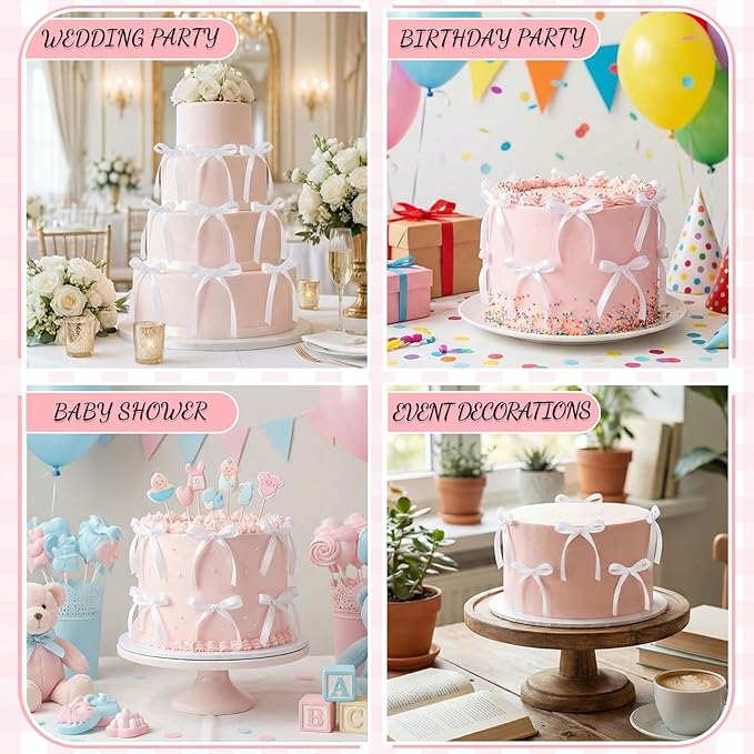 30 Pack Bow Cake Toppers White Ribbons Bows for Cake Bow Birthday Decorations Coquette Themed Bow Cupcake Topper for Bridal Wedding Baby Shower Bachelorette Party Mothers Day Decorations
