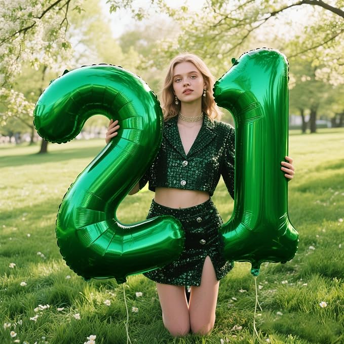 40 Inch Green Number 21 Digital Balloon,Jumbo Mylar Foil Helium Balloon for 21 Balloons for Birthday Party,Wedding Anniversary Party Decorations